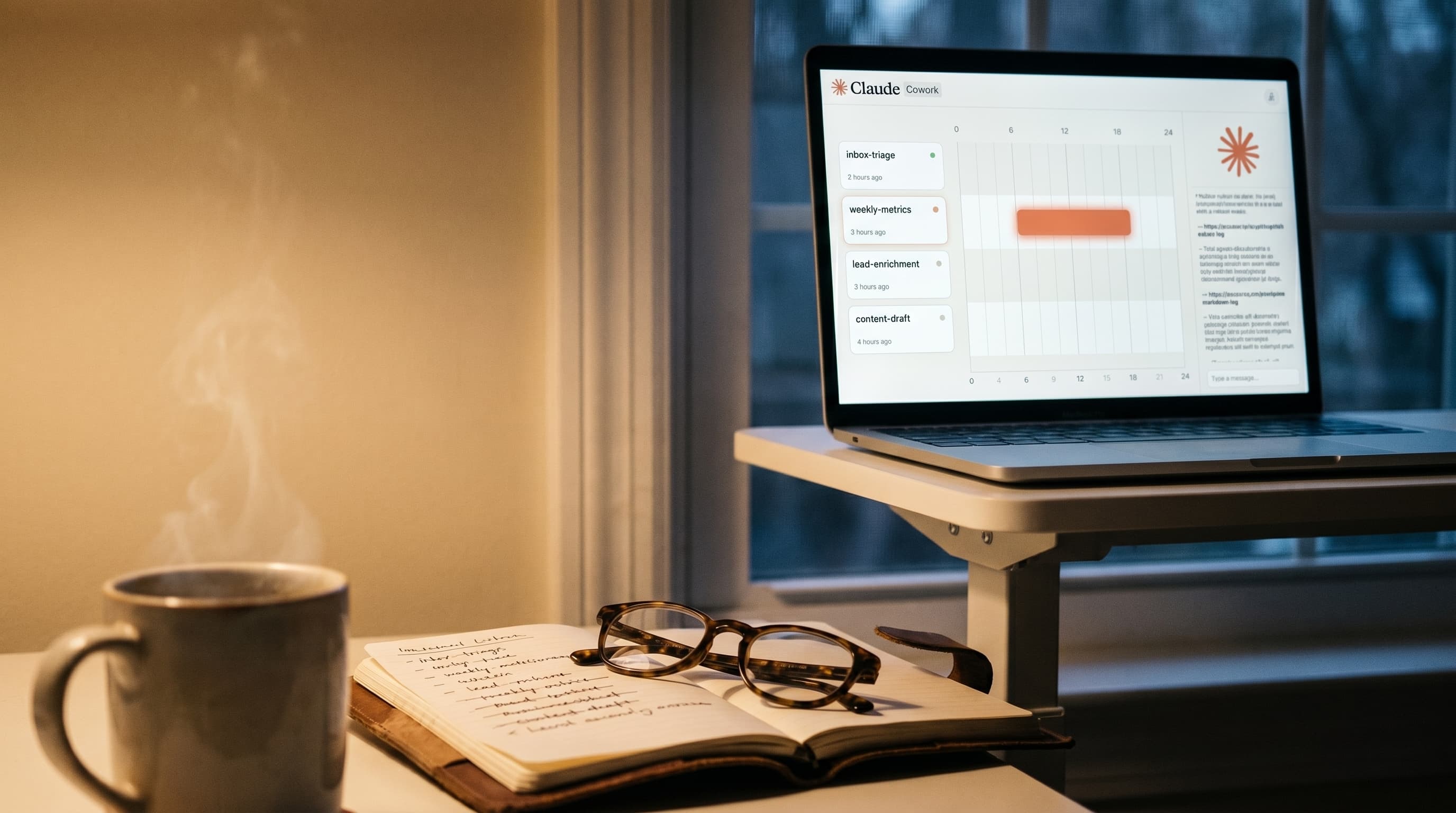 A Claude Cowork dashboard with parallel agents scheduled across the day